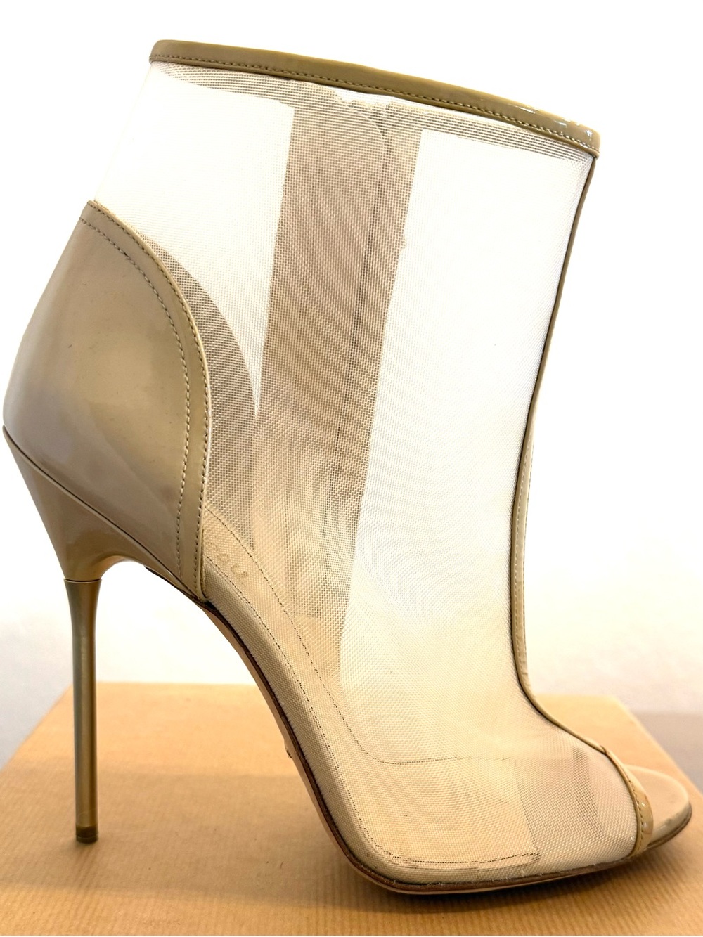 Rousseau luxury brand Sheer Beige Mesh Stiletto Bootie